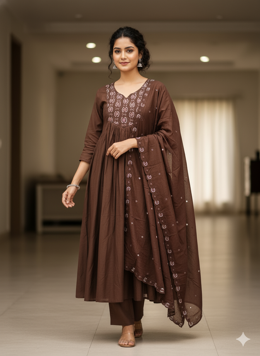 Mulchanderi Handwork Suit | Surbhi Brown