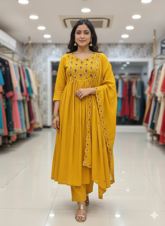 Mulchanderi Handwork Suit | Surbhi Yellow